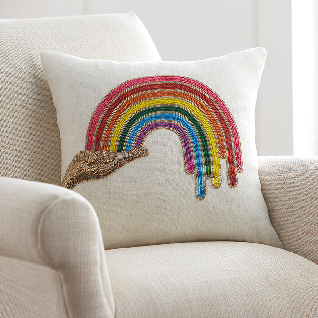 Rainbow Hand Beaded Cushion Jonathan Adler UK