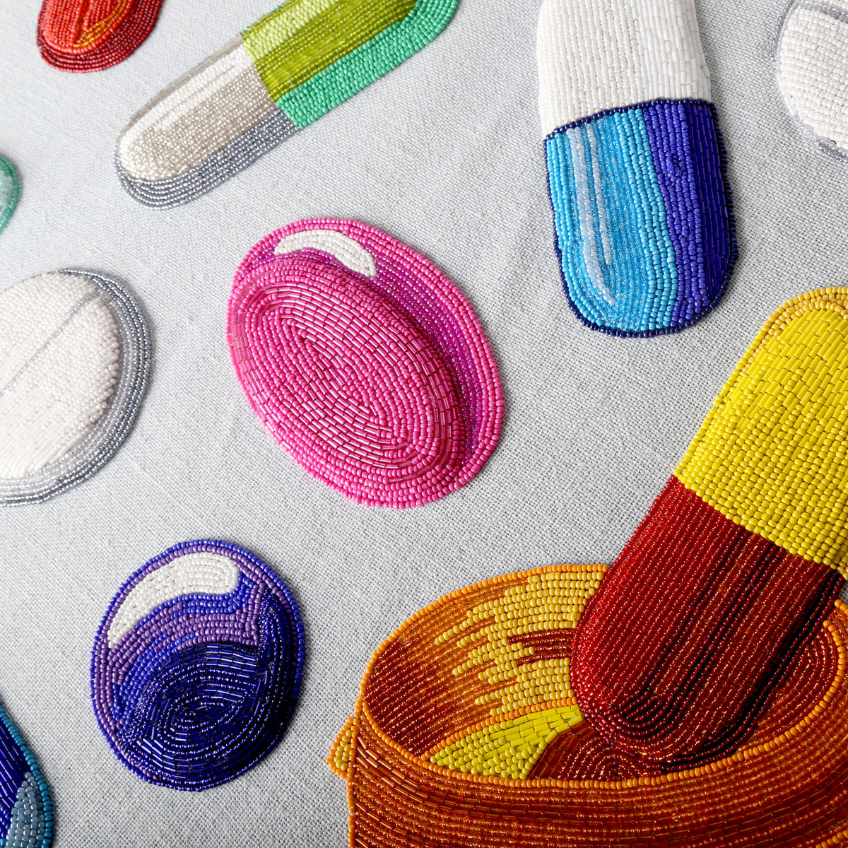 happy pills beaded wall art glass beads multicolor - detail view