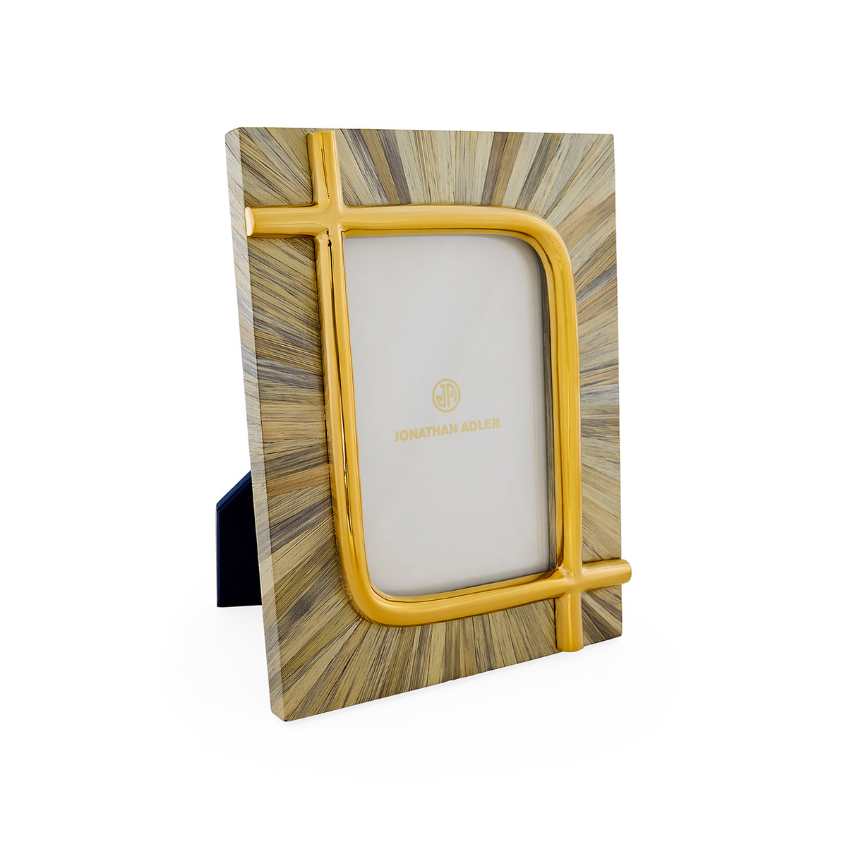 Wooden photo frame with gold accents on a white background