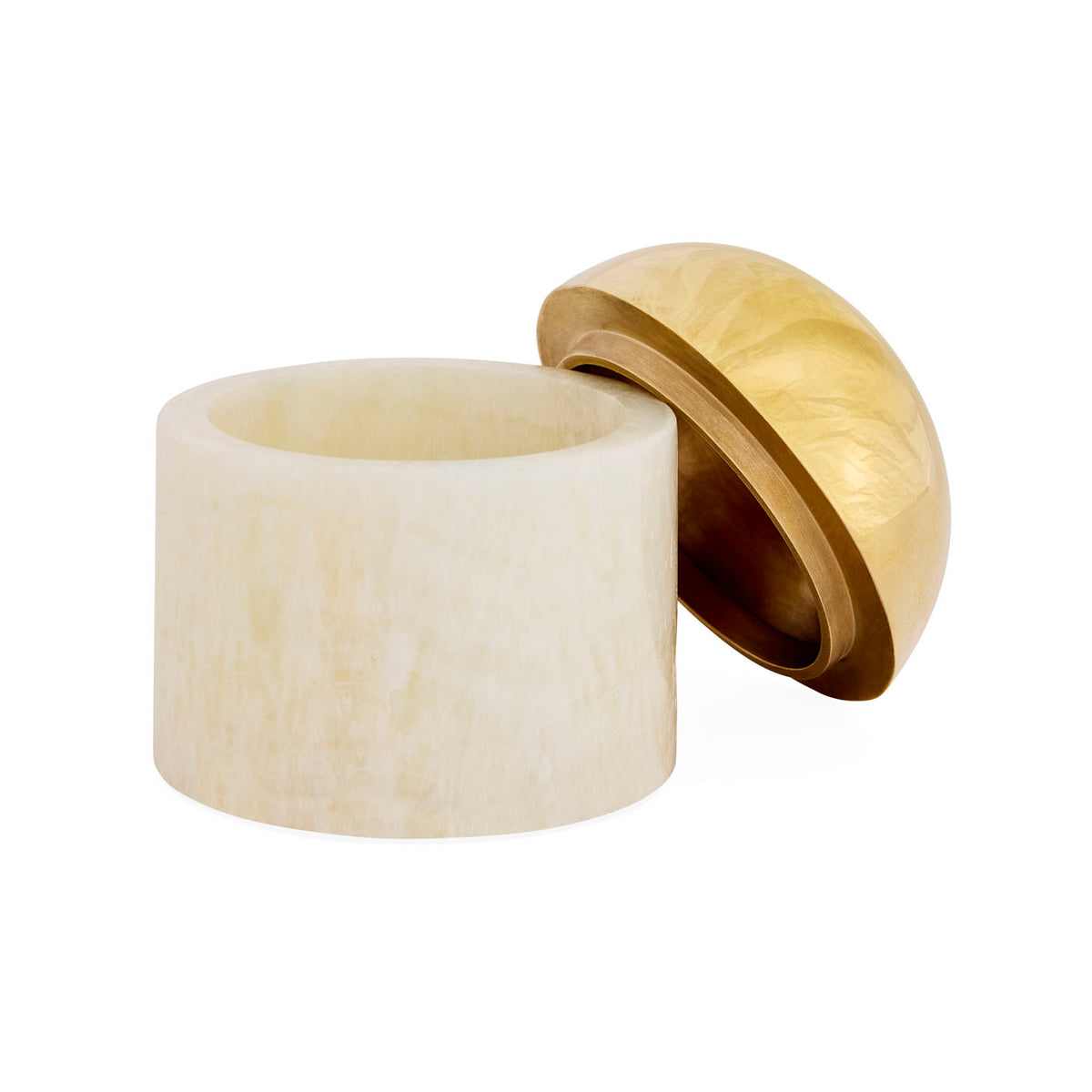 Two wooden containers, one beige and one gold, on a white background