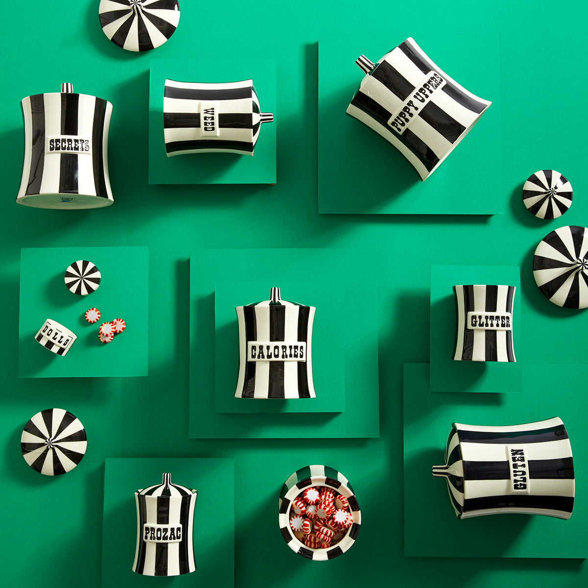 vice weed canister black and white collection green background holiday - styled view