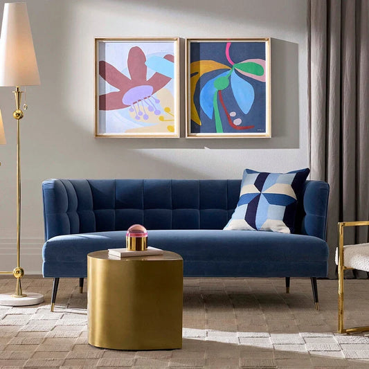 Yellow sofa and white armchair