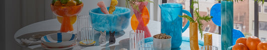 Table set with colorful serveware
