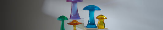 Multi-colored decorative acrylic mushrooms