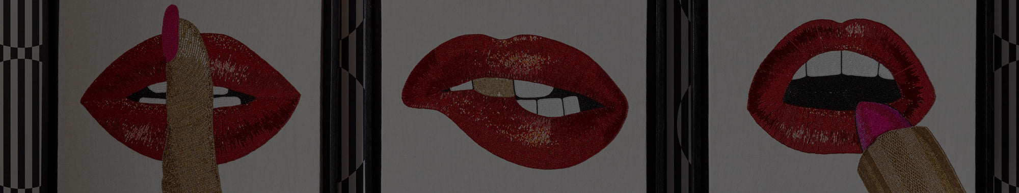 Beaded wall art of red lips