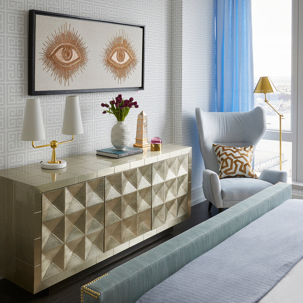 eyes beaded wall art talitha credenza - styled view