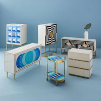 op art bar back-painted black and white glass brass frame and handles - open front view