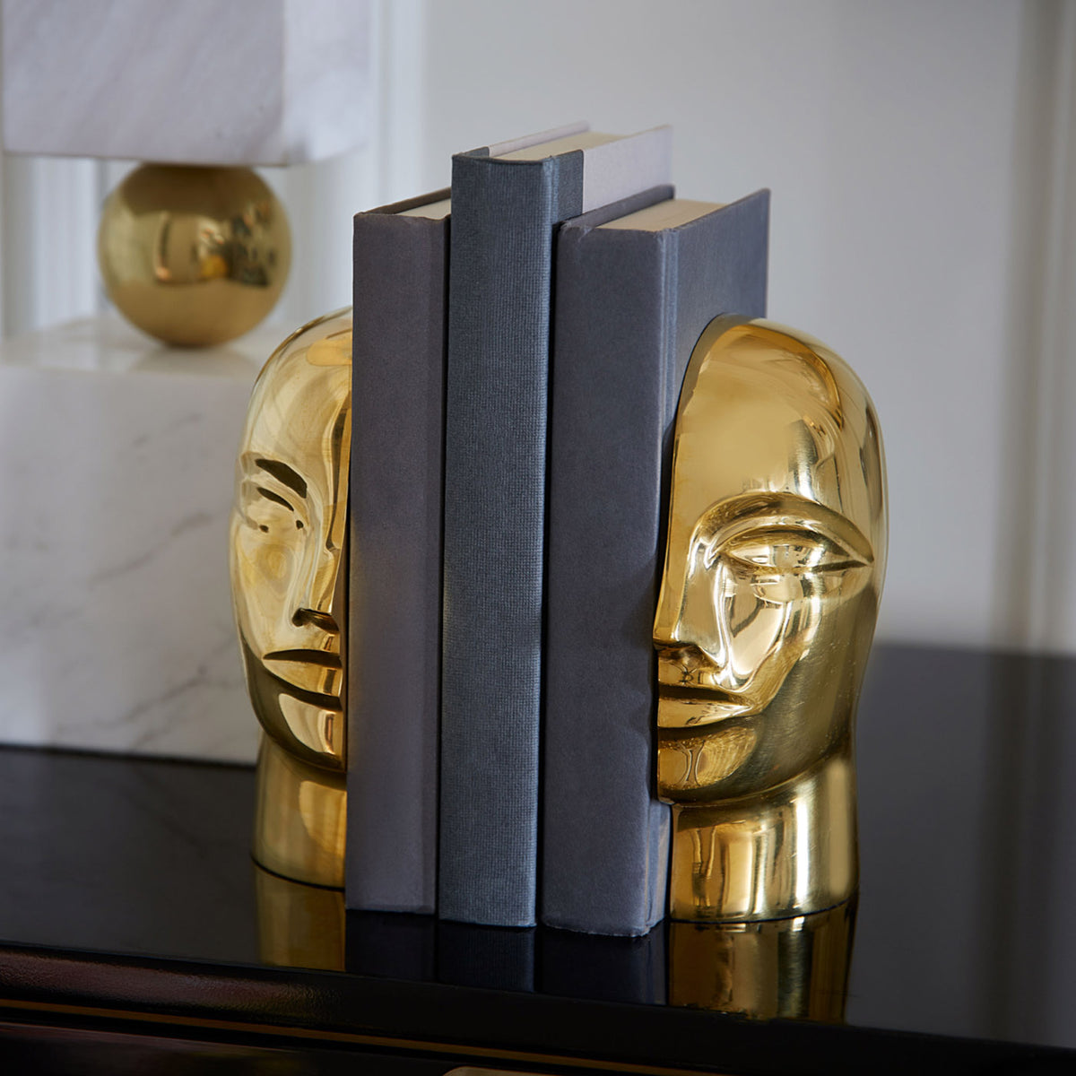 Brass Atlas Bookends - styled view