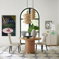 brussels dining table caprice dining chairs large brass ripple pendant - styled view