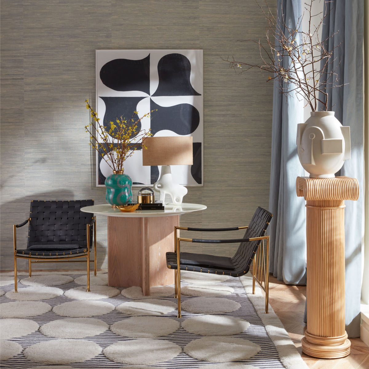 Eden Cinched Vase with Brussels Y Base Dining Table