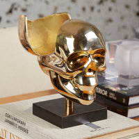 brass skull box open stacked books - styled view