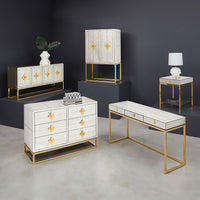 delphine credenza caracas two-light table lamp vignette - styled view