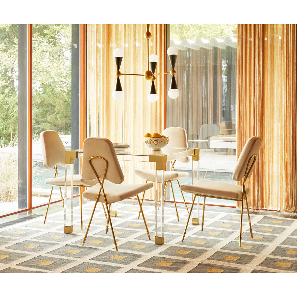 jacques game table vera dining chairs backgammon set - styled view