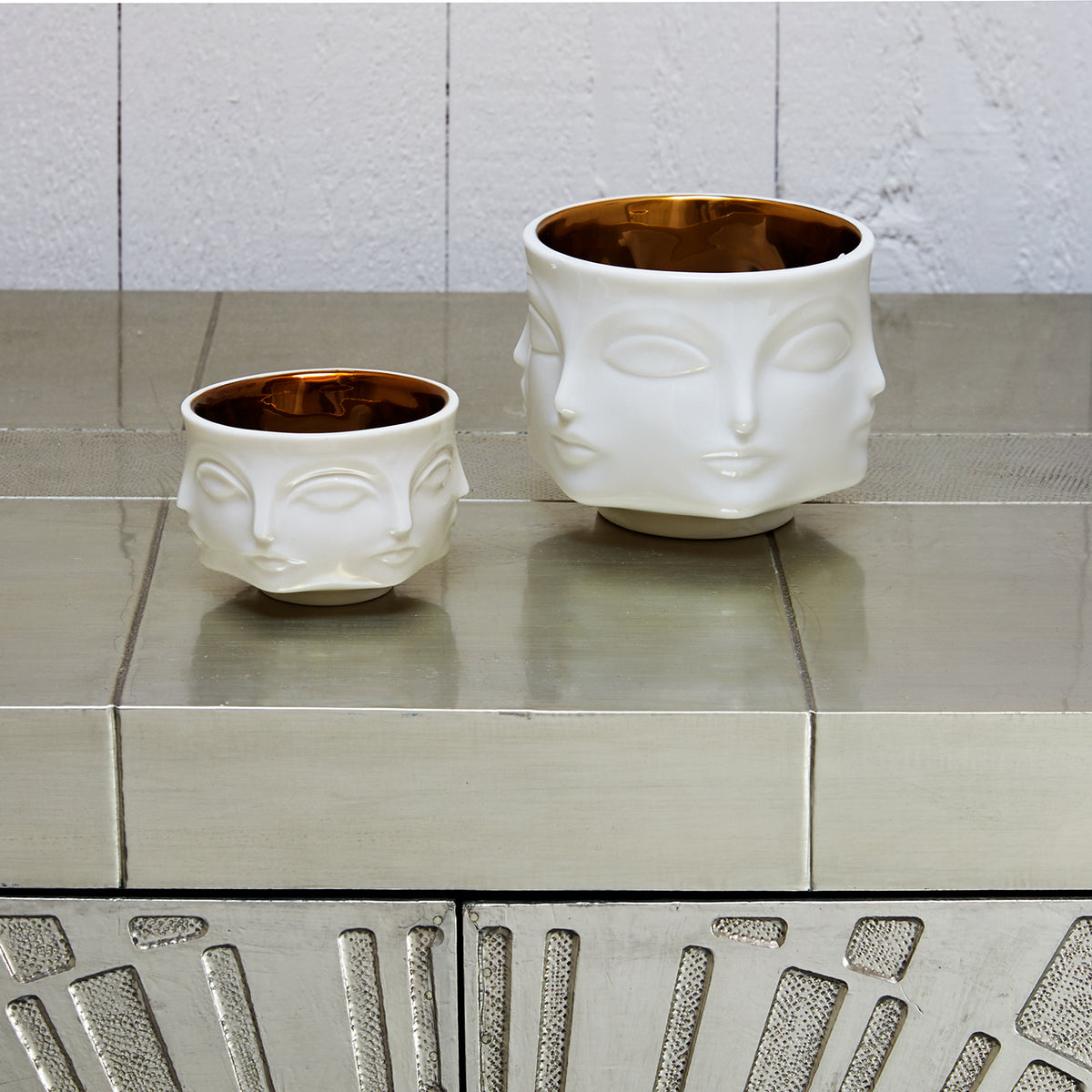 muse votive holder porcelain white interior gold - group view