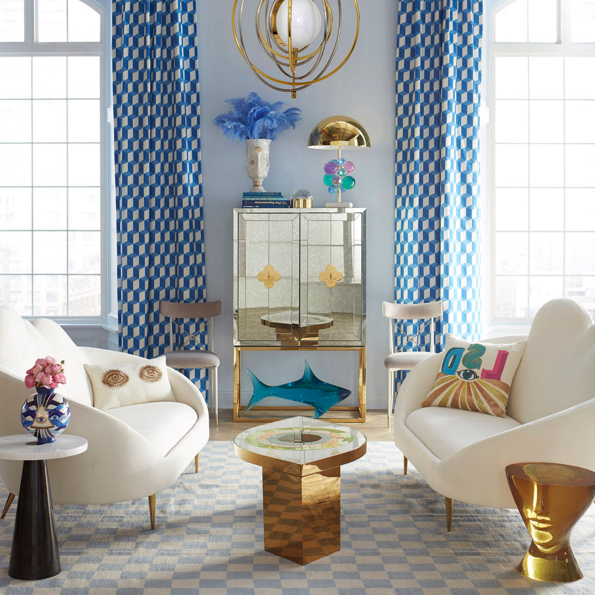 giuliette table ether cloud settee harlequin eye cocktail table living room - styled view 1