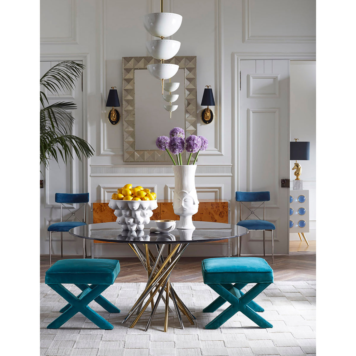 checkerboard hand-loomed rug ivory - styled view 9