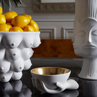 eve accent bowl porcelain white interior gold - side view