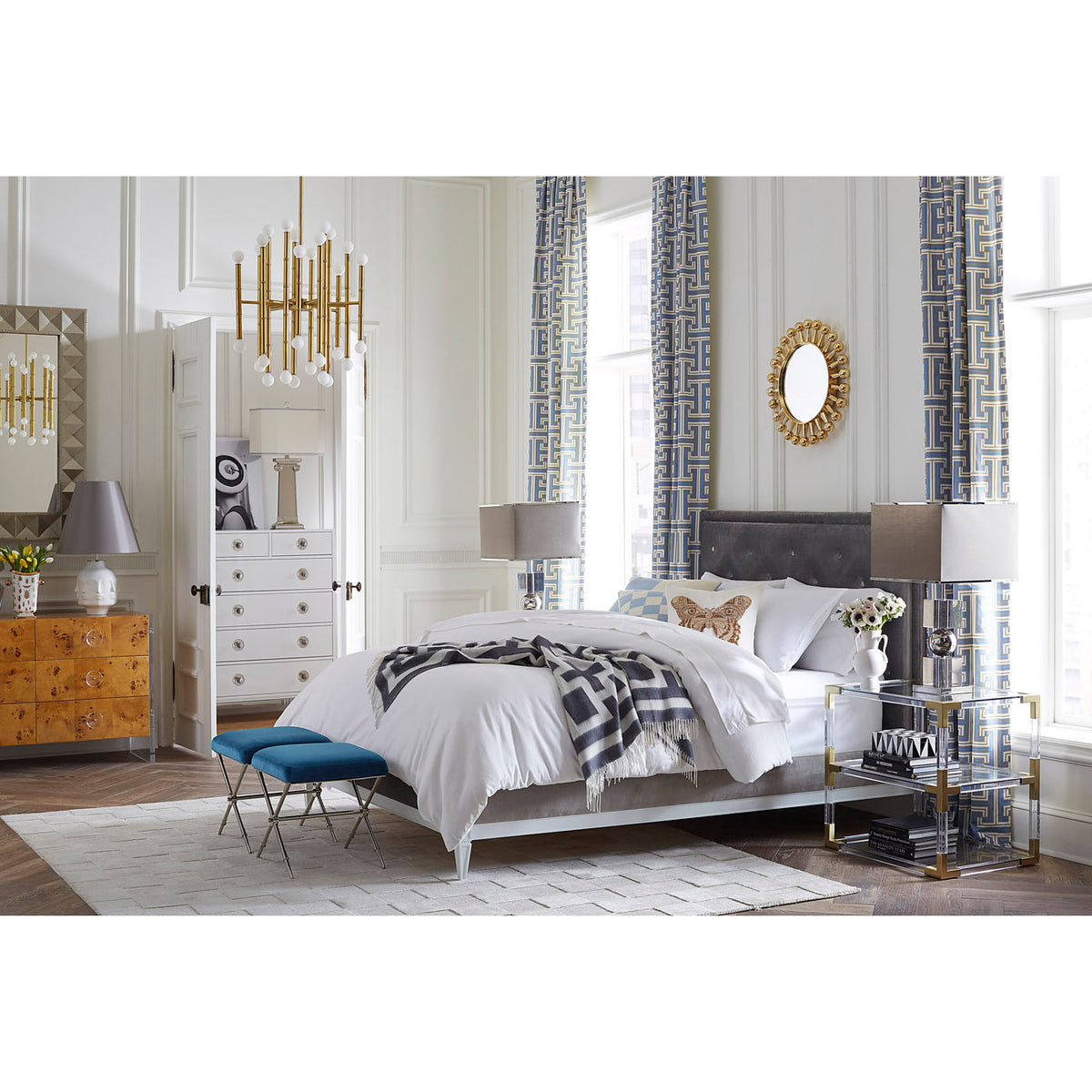 checkerboard hand-loomed rug ivory - styled view 10