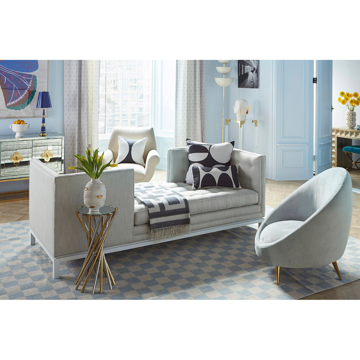 electrum accent table lampert tete a tete ether chair livng room - styled view