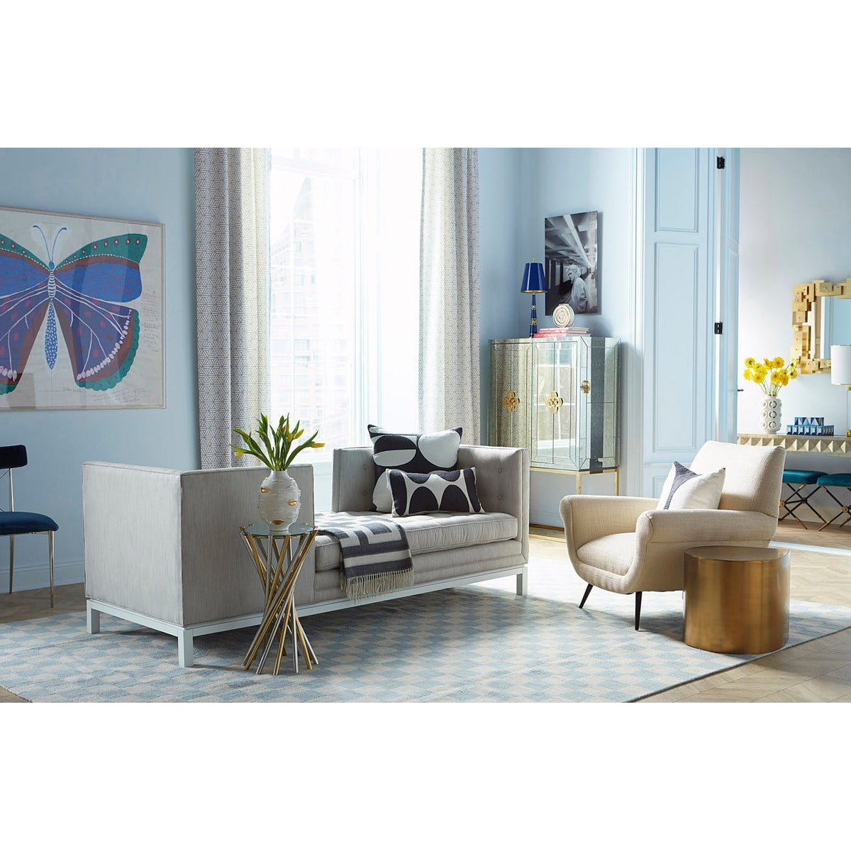 electrum accent table lampert tete a tete marcello lounge chair livng room - styled view