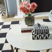 op art lacquer boxes stacked alphaville cocktail table beaumont settee living room - styled view