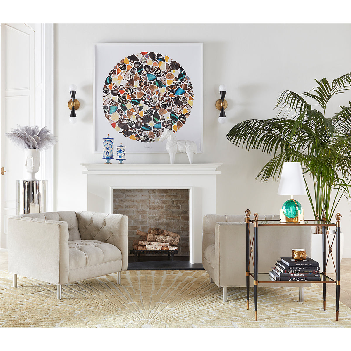 rider two-tier side table glass - styled view