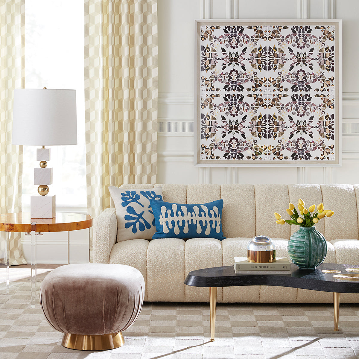 checkerboard hand-loomed rug ivory - styled view 5