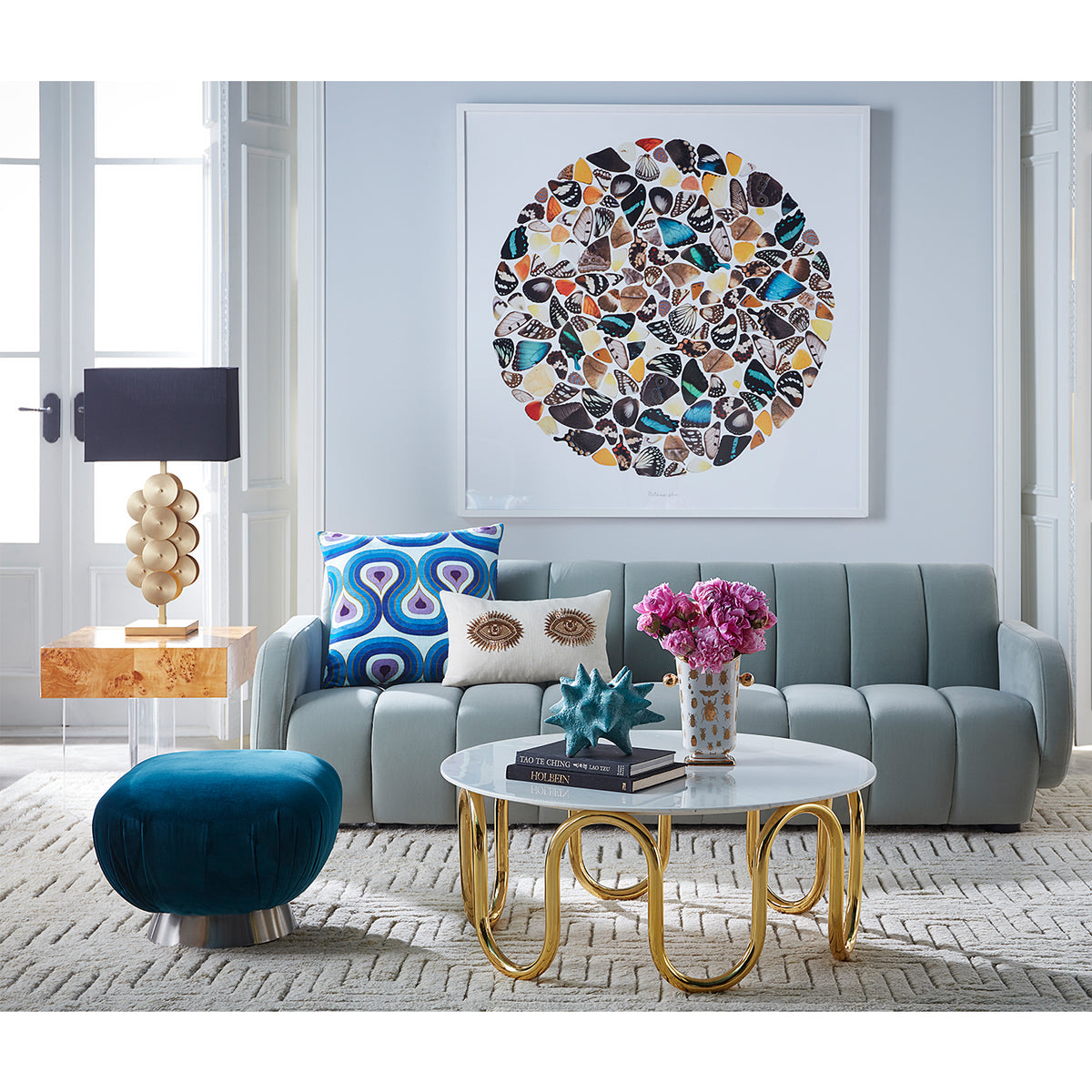 botanist specimen vase scalinatella cocktail table brigitte sofa living room - styled view