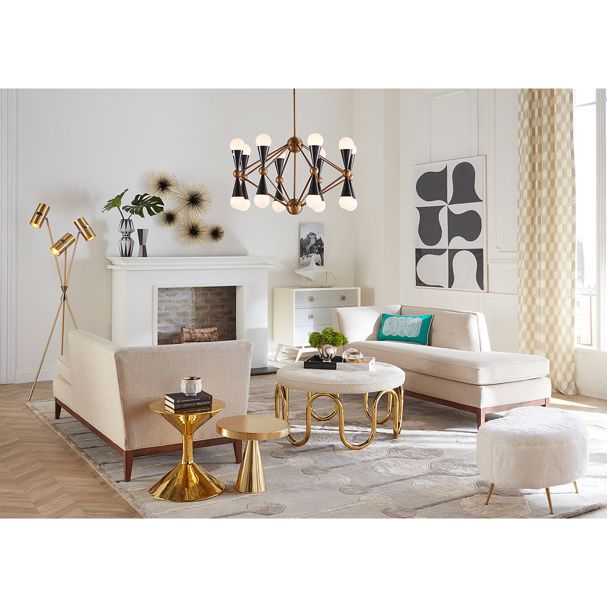 menagerie shark siam three-drawer dresser danner chaise living room - styled view