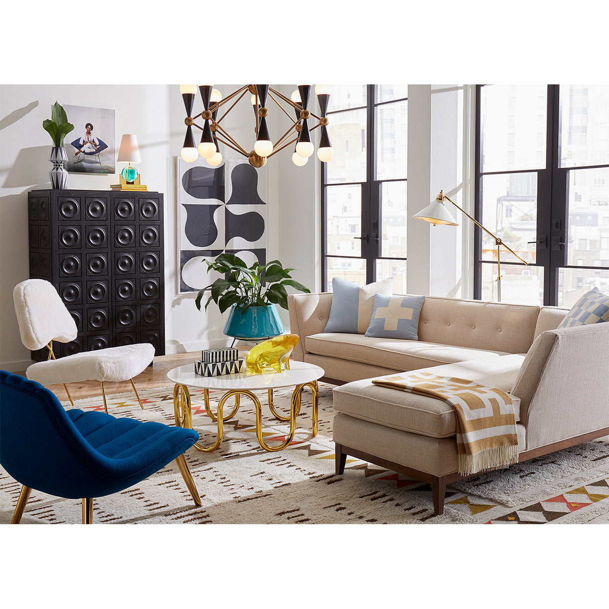 scalinatella cocktail table danner sectional antwerp circles cabinet living room - styled view