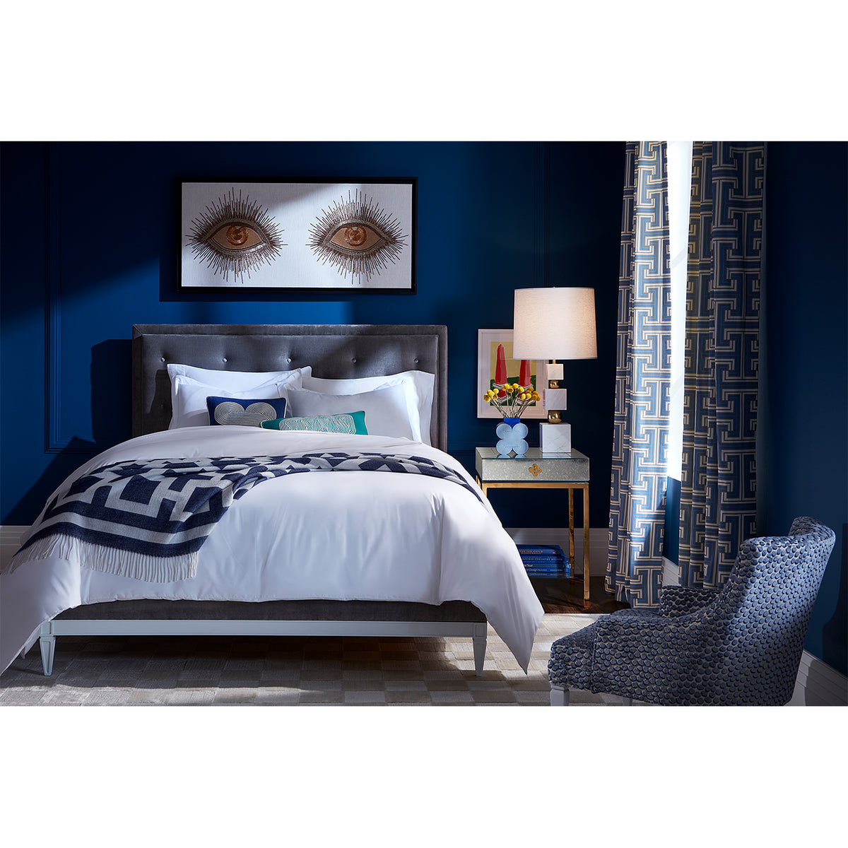 delphine tall side table totem table lamp lampert bed bedroom - style view