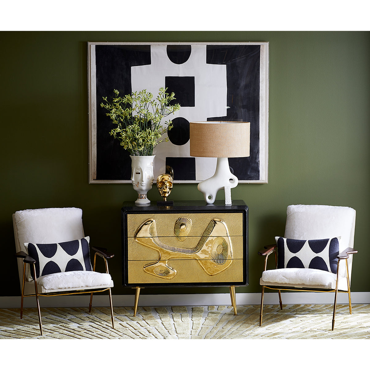 brass skull box paradox table lamp reform three-drawer chest ingmar chairs - styled view