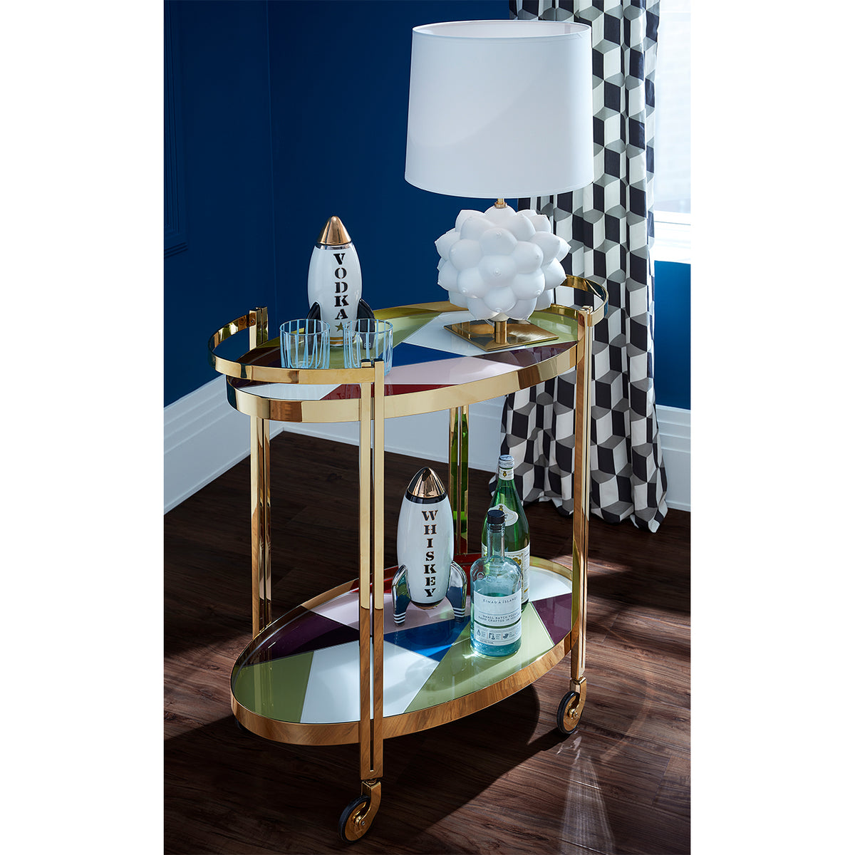 torino bar cart rocket decanters georgia table lamp - styled view 1