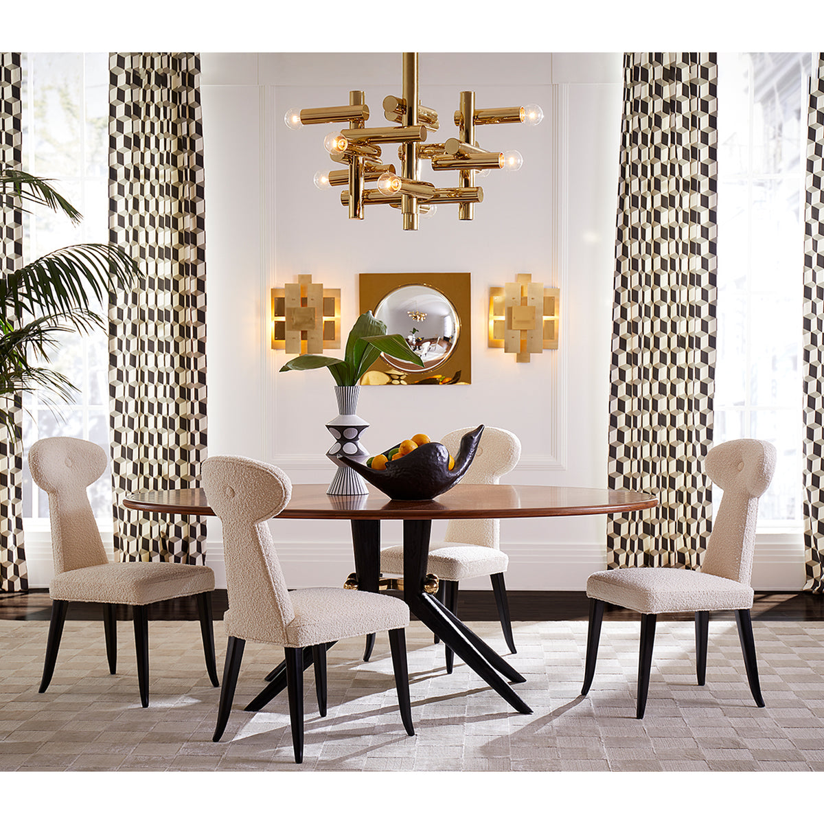 checkerboard hand-loomed rug ivory - styled view 6