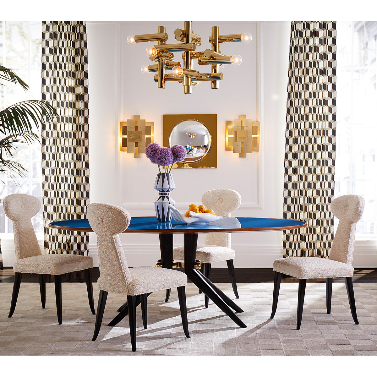 globo convex mirror trocadero dining table vera dining chairs - styled view 2