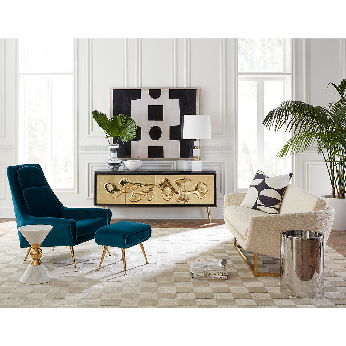 canaan accent table ultra lounge chair reform credenza living room - styled view