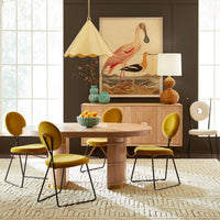 brussels dining table extended caprice dining chairs large brass ripple pendant - styled view