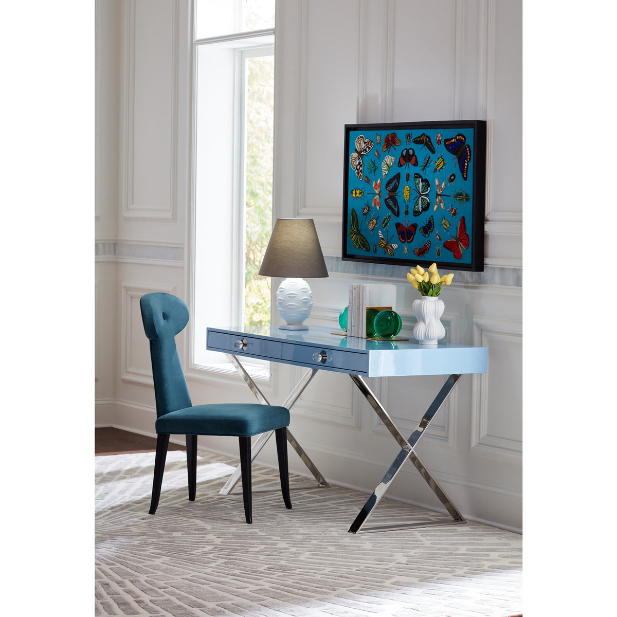 medium balloon vase channing desk vera dining chair home office - styled view
