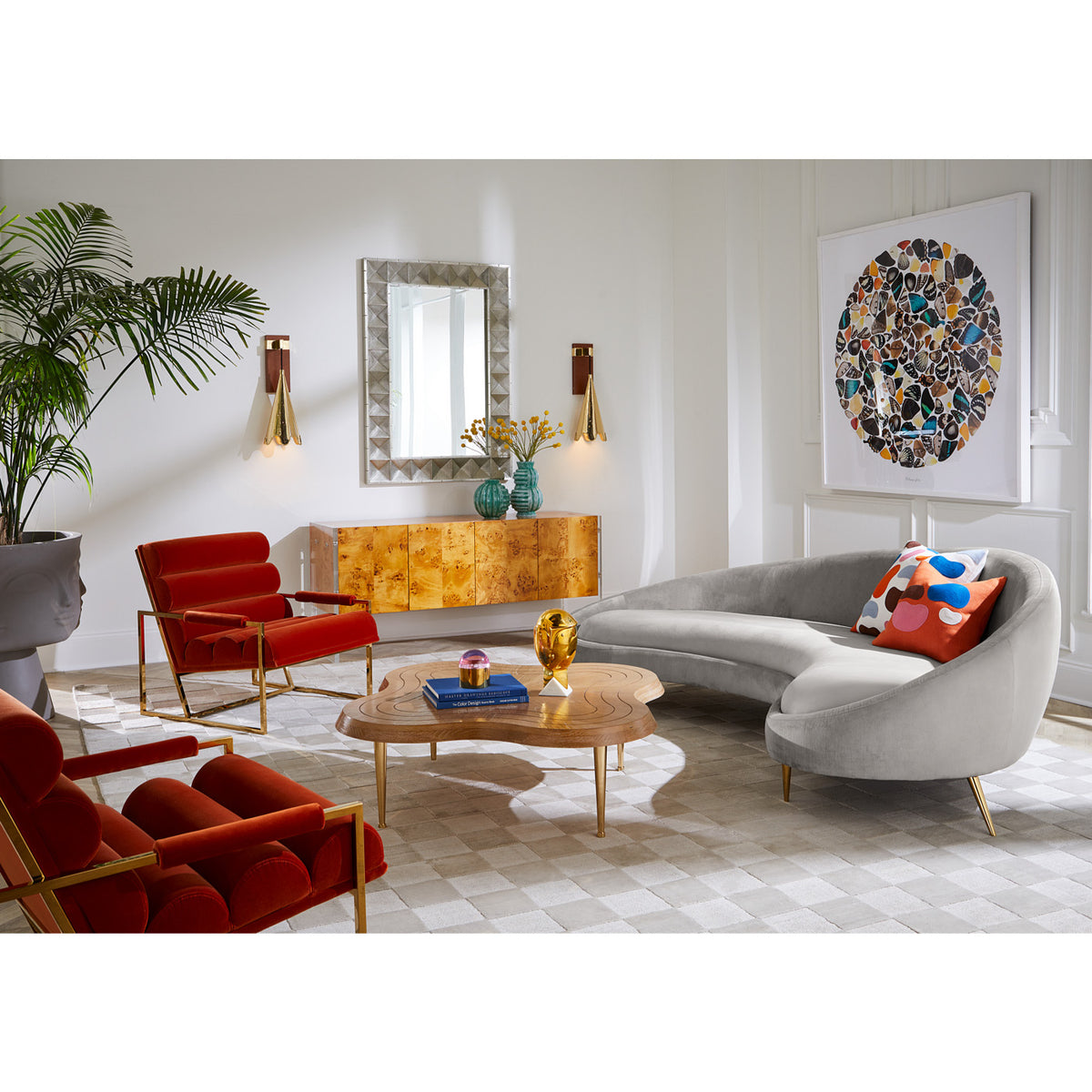 ether curved sofa bergamo graphite channeled goldfinger chairs bond credenza - styled view