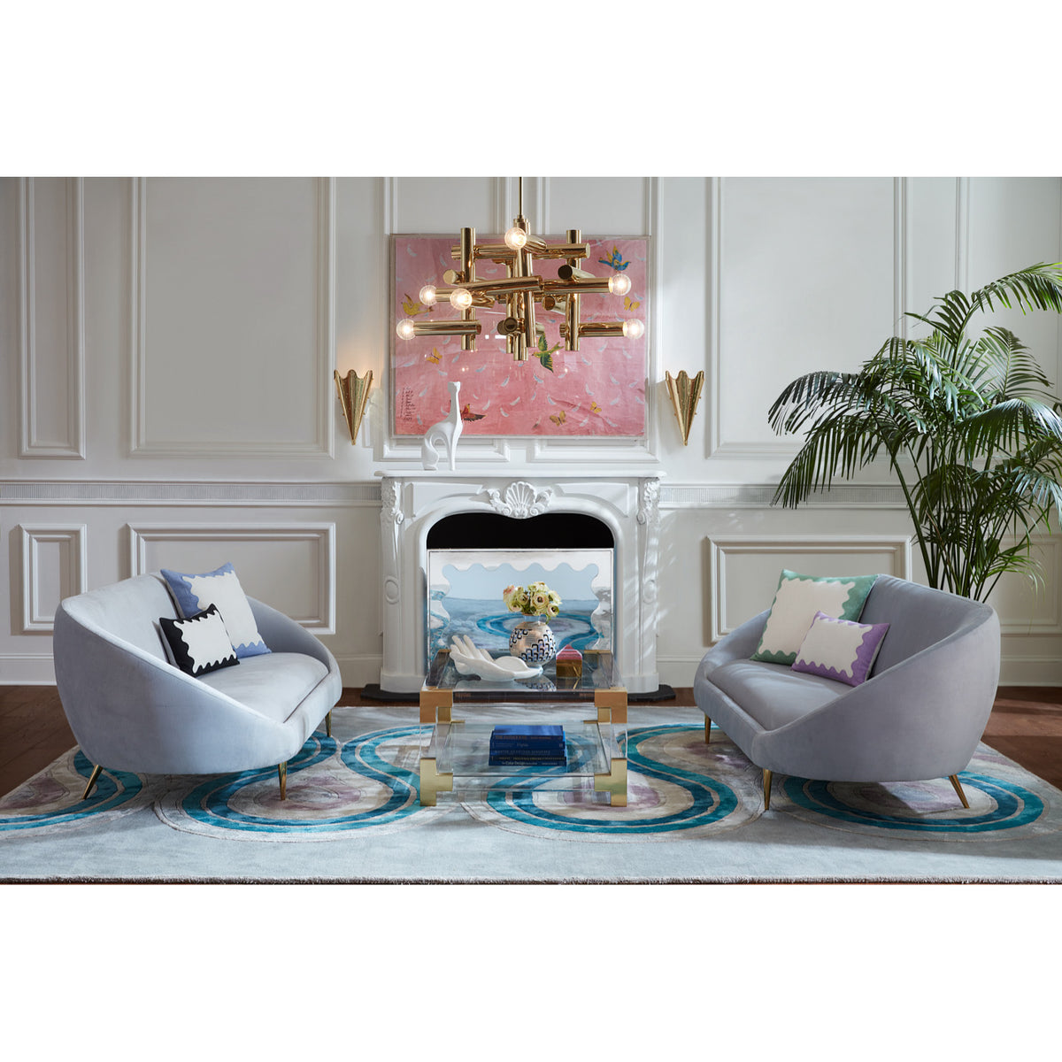 jacques grand cocktail table ether sofas ripple fire screen - styled view