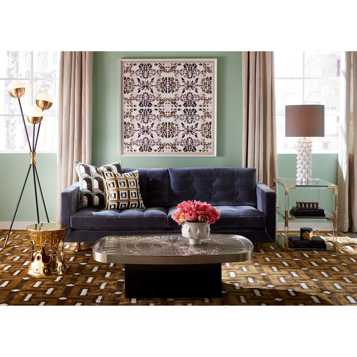 dora maar pedestal bowl talitha starburst cocktail table ford sofa - styled view