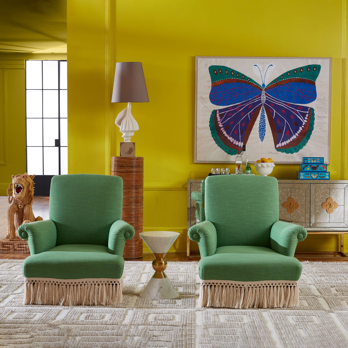 saint germain hand knotted rug bonaparte chairs - styled view