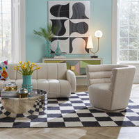 maxime swivel club chair alphaville cocktail table brigitte sofa - styled view