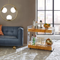 bond bar cart burl wood clear acrylic - angle view
