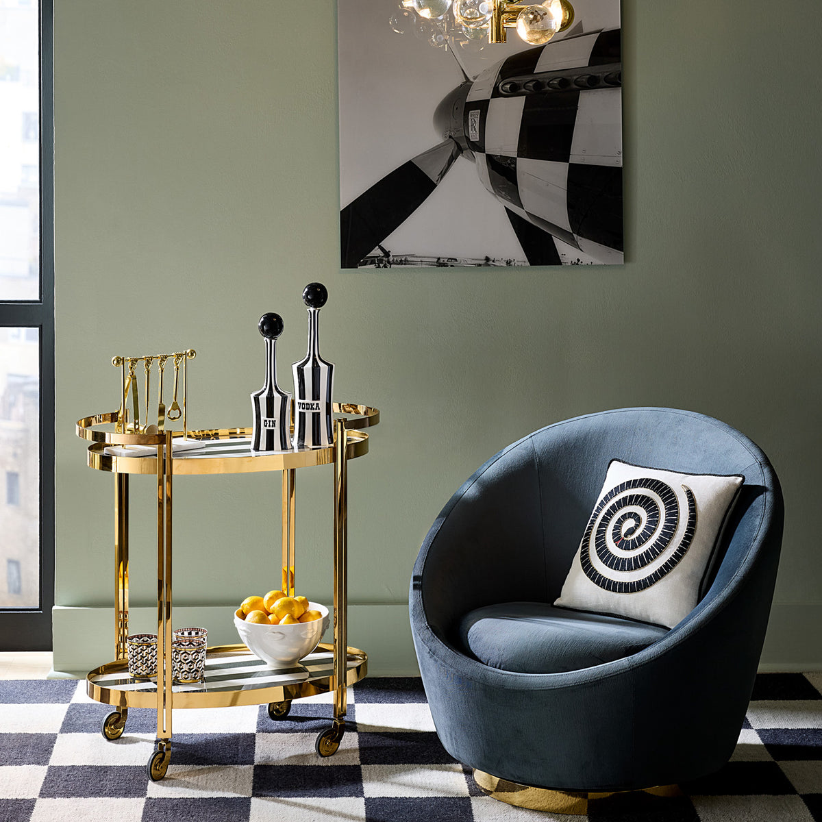 Op Art Bar Cart - styled view