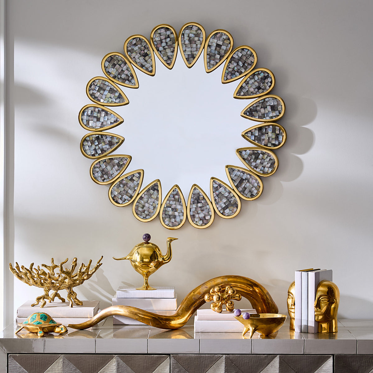 Brass Frog Bowl with Petal mirror