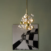 globo five-light chandelier acrylic clear brass - fall shot
