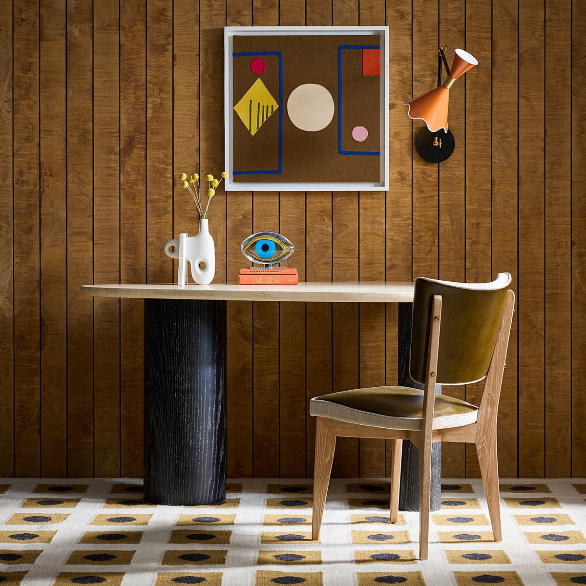 Druggist Eye Object with Oeuf Travertine Desk