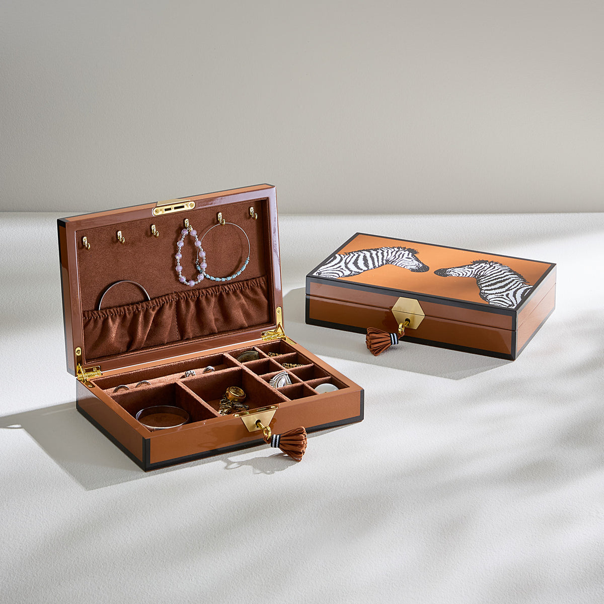Zebra Lacquer Jewelry Box - styled view