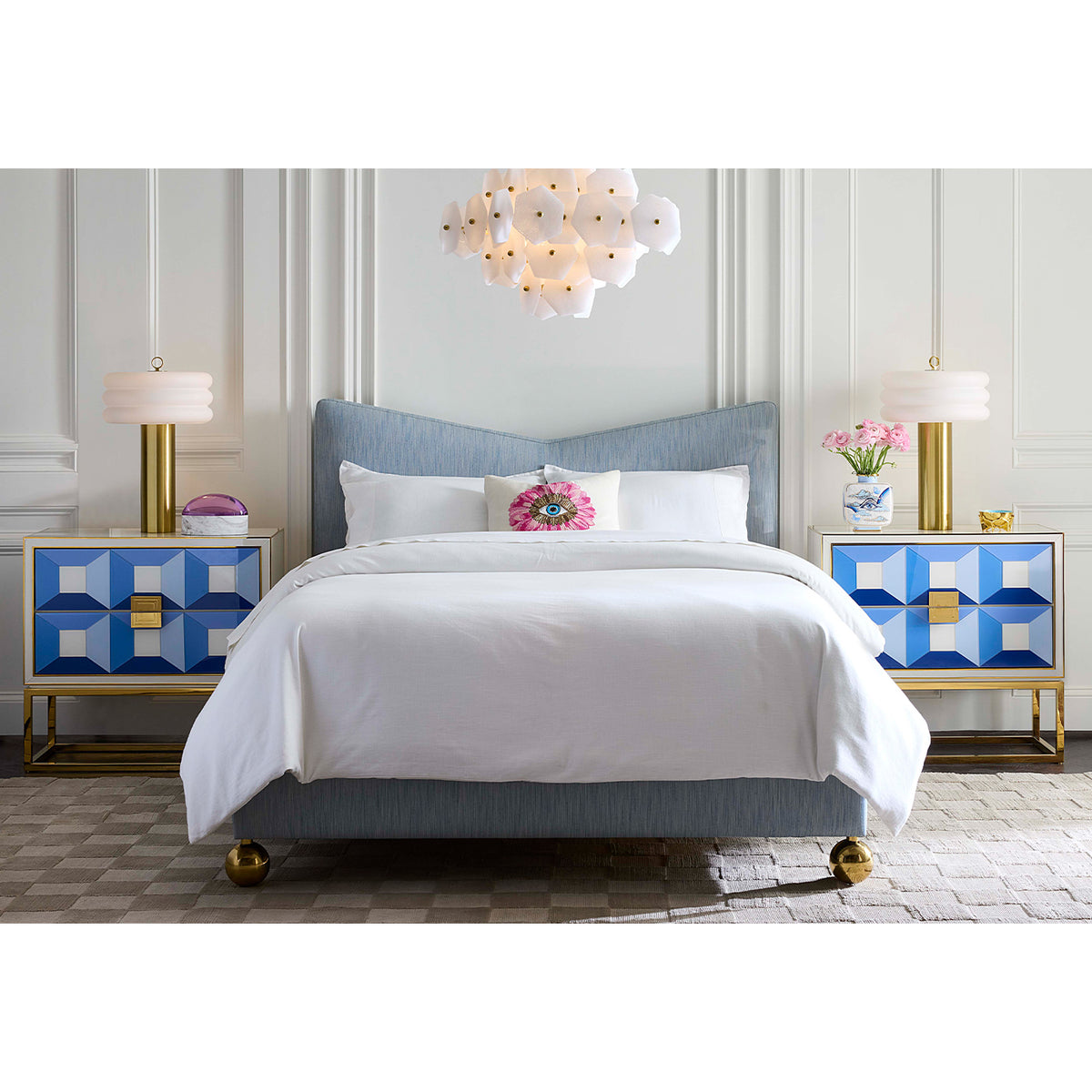 Sorrento Two-Drawer Console in bedroom - front view